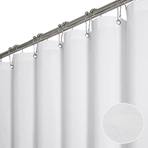 BTTN Stall Fabric Shower Curtain - 36 Inches Linen Textured Heavy Duty Small Cloth Shower Curtain Set with 6 Plastic Hooks, Narrow Hotel Luxury Weighted Shower Curtains for Bathroom - W36 xH72, White - color: White, size: 36"W x 72"L (Pack of 1)