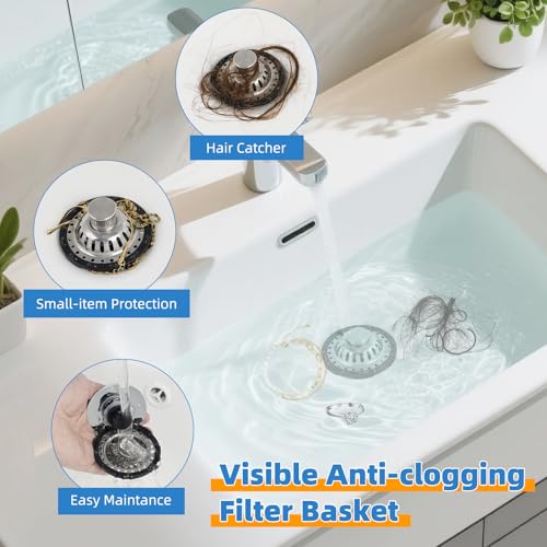 Universal Bathtub Drain Stopper, 2PCS Metal Shower Hair Catcher, Chrome | 3 in 1 Bathroom Sink Strainer with Visible Top Filter, Tub Stopper for Standard 1.1''~2.36'' Sink Hole - color: Chrome Finish