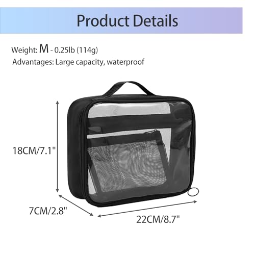 TSA Approved Toiletry Bag, Clear Makeup Bags with Multi Layer Mesh Pockets, Portable Large Capacity PVC Cosmetic Bags with Zipper for Travel Essentials - size: M