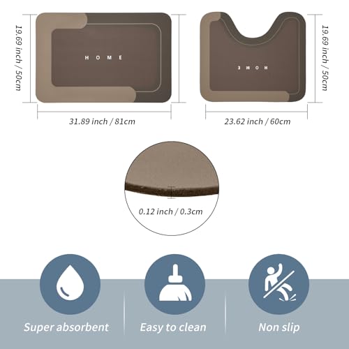 Housego 2PCS Absorbent Bath Mat Magic Rug Sets, Quick Drying Bath Mat Non-Slip Floor Rug Rubber Backed for Bathroom Kitchen Shower Sink, Water Absorbent (19.7''x23.6''+19.7''x31.9'', Brown) - color: Brown, size: 2 PCS (19.7" x 23.6", 19.7" x 31.9")