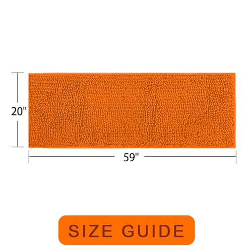 Chenille Bath Rug Runner, Ultra Soft Absorbent Bathroom Mat, Non-Slip PVC Backing, Machine Washable, 59x20, Orange - color: Orange, size: 1'8" x 4'11" (59"x20")