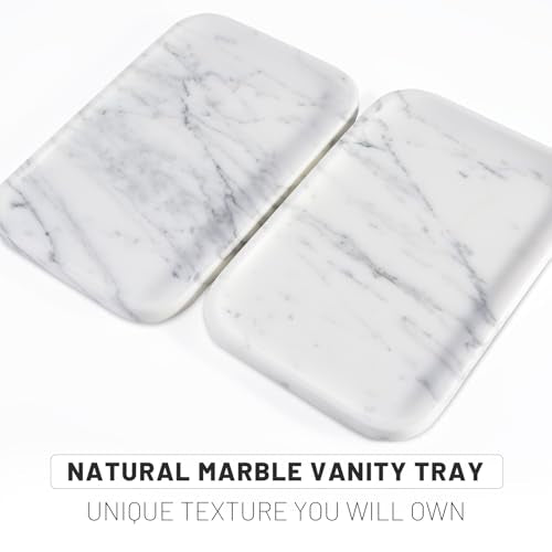 Arabescato Marble Vanity Tray - Decorative Organizer for Bathroom Countertop, Dresser, Kitchen Sink - color: Arabescato