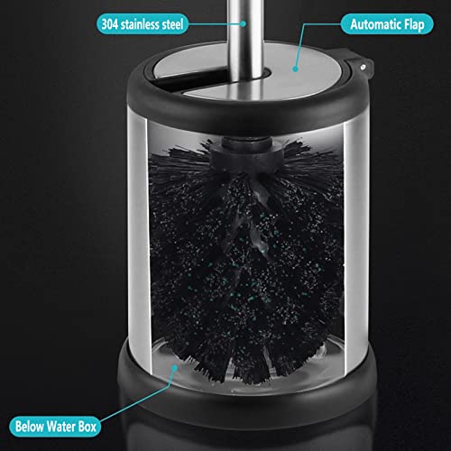 Casaphoria Stainless Steel Toilet Bowl Brush and Holder set for Deep Cleaning,Bowl Scrubber Brush with Lid for Bathroom,Deluxe Freestanding Toilet Brush and Plunger Combo - style: Stainless Steel_handle