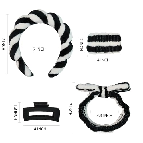 7 Pcs Spa Set, Facial Headband and Wristband Set, Skincare Accessories, College Style Girl Gift, Hair Accessories for Women and Girls（Black White Stripe ） - color: Black White Stripe
