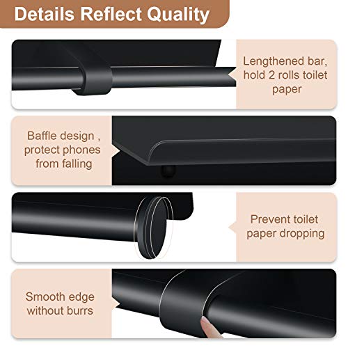 Toilet Paper Holder with Shelf Wall Mounted Toilet Paper Storage, Double Roll Tissue Holder Dispenser Bathroom Toilet Paper Holder (Matte Black) - color: Black Toilet Paper Holder