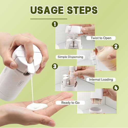 4 in 1 Travel Dispenser, 4 Pack 30ML Travel Bottles with Measurement Scale & Label Stickers for Toiletries, Leak Proof Dispenser Bottle Containers for Shampoo Lotion Conditioner Cream (Green+White) - color: Green+White