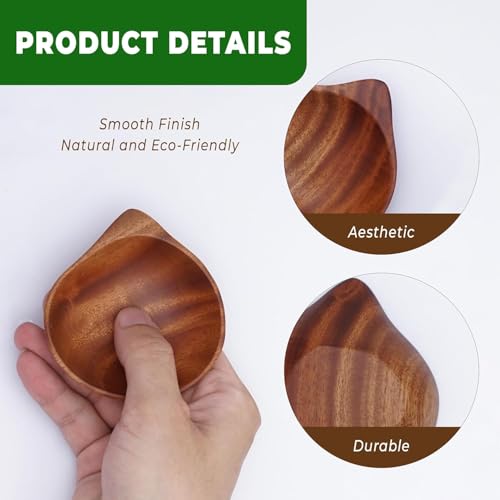VieWood Mini Wooden Bowl Set of 4 (3.5 x 3.1 x 0.78 inch) for Condiments, Dip Sauce, Ketchup, Small Wood Bowl for Jam, little Prep, Olive (Scallop)
