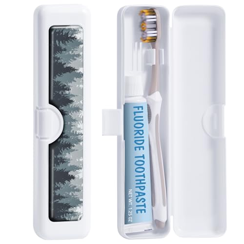 Toothbrush Travel Case - Colorful Pattern, Holder and Covers for Toothbrushes, Includes Tongue Scraper Case - color: Ink Tree, size: Small