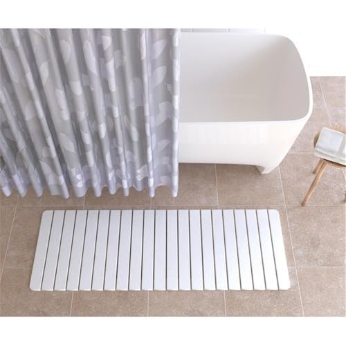 Pemberly Row 58x21 in Bath Mat, Diatomite Stone, Natural White Finish, Extra Large Quick-Drying Design, Highly Absorbent, Slatted Surface, Lightweight Bathroom Accessory for Shower or Bath Use