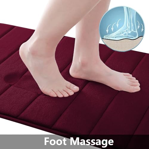 Buganda Memory Foam 3 Pieces Bathroom Rugs Set - Thick Soft Absorbent Bath Mats, Washable Small/Large/Contour Bath Rugs (24" x 16" + 30" x 20" + 24" x 20", Wine Red) - color: Wine Red, size: 24" X 16" + 30" X 20" + 24" X 20"