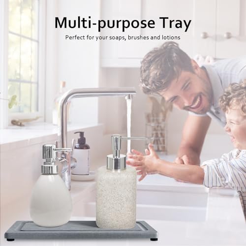 2 PCS Water Absorbing Stone Trays for Bathroom Sink & Kitchen Counter, Fast-Drying Diatomite Sink Coasters, Vanity Tray, Hand Soap Holder with Anti-Skid Pads (9.5" x 4.7" Gray) - color: 9.45" X 4.72" Grey