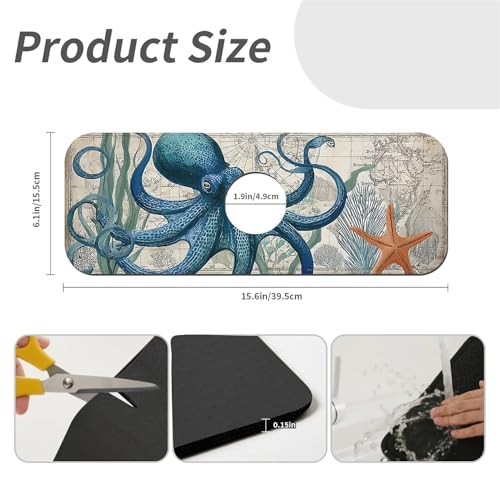 Kitchen Sink Splash Guard，Blue-octopus Faucet Mat Sink Gadgets-Super Absorbent Fast Drying Mat Drip Catcher for Kitchen, Bathroom,Sink Mat, Dish Drying Mat, Bathroom(15" X 5.5" ) - color: Blue-octopus