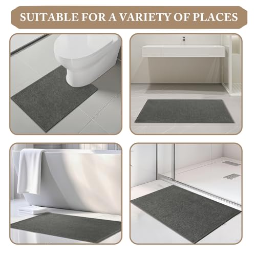 YIHOUSE Bathroom Rugs, Set of 5 Ultra Thin Bath Mat, Non-Slip, Quick Dry, Machine Washable Bathroom Mat Set for Bathroom Floor, Tub and Shower, Dark Grey
