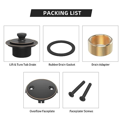 Oil Rubbed Bronze Tub Drain Trim Set Conversion Kit Assembly，All Brass Lift & Turn Bathtub Drain Replacement Trim Kit with Two-Hole Overflow Faceplate and Universal Fine/Coarse Thread - color: Orb