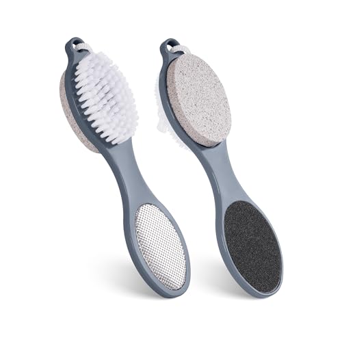 2 Pcs 4 in 1 Foot Brush for Use in Shower with Pumice Stone, Foot Rasp and Sandpaper, Foot Scrubber Brush for Feet, Dead Skin Remover for Foot Care - style: 2 Black Gray Foot Brush