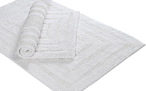 Bedding Craft Bathroom Bath Mat Rug Set of 2, 17x24 + 21x34, Off White | 100% Cotton, Reversible, Absorbent, Machine Washable, Soft Mats for Tub Side - color: Off White, size: 1'9" x 2'10" (Rectangular)