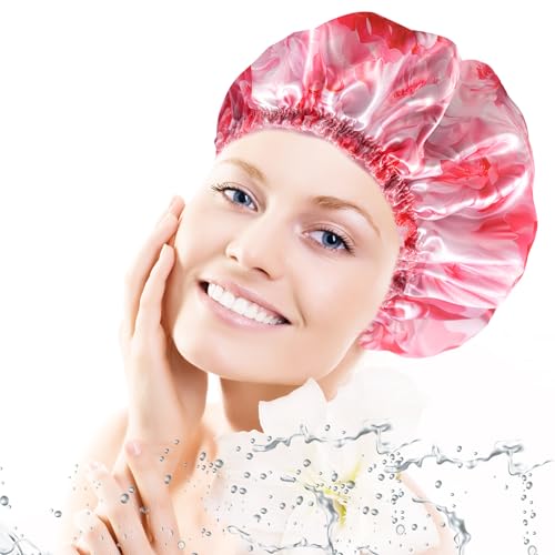4 PCS Shower Caps for Women, 3D Printing Bath Caps, Double Layers Shower Cap Reusable Waterproof, Bathing Shower Caps, Environmental Protection Hair Bath Hat - Flower - color: 3D Flower 4 PCS/Set