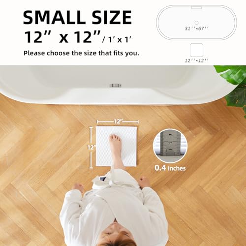 TYUU Small Bathroom Rugs, Non Slip Washable Bath Rugs Super Absorbent Bathroom Rug Thin Quick Dry Low Pile Bath Mats, White 12"x12" - color: White, size: 1' X 1' (Rectangular)