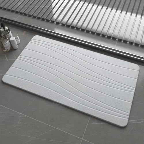 Extra Large Stone Bath Mat, 30'' x 17'' Diatomaceous Earth Non-Slip Stone Shower Mat, Super Absorbent Diatomite Stone Mats for Bathroom Light Gray XL Flow - color: Light Gray XL, size: 1'5" x 2'6" (Rectangular)