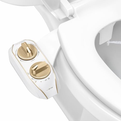 LUXE Bidet NEO 185 Plus - Dual Nozzle, Non-Electric Bidet Attachment for Toilet Seat, Patented Slide-In Install, 360° Self-Clean, EZ-Lift to Clean, Feminine & Rear Wash (Gold) - color: Gold
