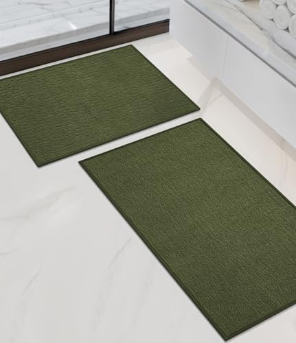 chakme Bathroom Rug Sets 2 Piece, Ultra Thin Quick Dry Bath Mat Set, Absorbent Bath Mat for Bathroom Non Slip Machine Washable, (Dark Green, 2 Piece) - color: Dark Green, size: 2Piece