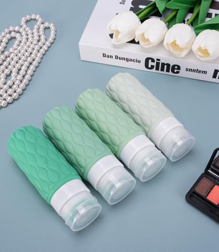 Silicone Travel Bottles for Toiletries 8 Pack Travel Size Toiletries 3.4 oz 1.7 oz, Leakproof Squeeze Travel Size Containers Refillable Cosmetic Jars Set for Shampoo, Conditioner, Creams - color: Green-3.4oz