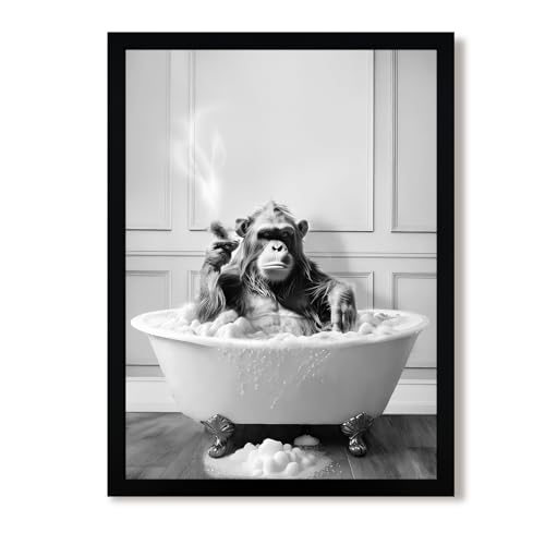 Urmoya Funny Monkey Bath Bathroom Decor Canvas Wall Art 16x24 in | Wood frame, Black and white bathroom decor, Funny chimpanzee in bathtub, Canvas print, Ready to hang - color: Chimpanzee, size: 24"L x 16"W