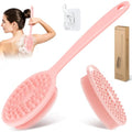 Silicone Back & Body Scrubber Set 2PCS, 13.4'' Gentle Exfoliating Back Scrubber with Dual-Side Head and Non-Slip Handle, Hygienic Silicone Loofah with Soft Bristles and Massage Dots(Pink-2PC) - color: Pink*2
