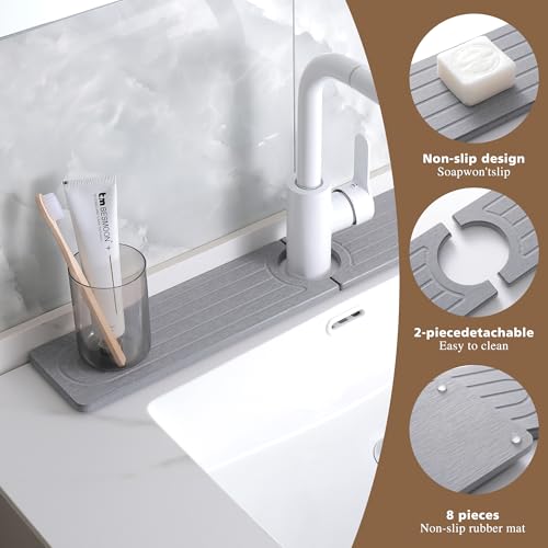 Diatomite Faucet Mat for Kitchen Sink, Quick-Dry Stone-Like Sink Mat, Flat Lay Absorbent Countertop Drying Mat for Faucet Area, Hard Diatomite Mat, Gray, 15.8 x 4 in - color: Gray-D2