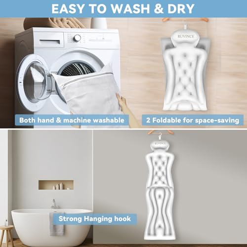 Full Body Bath Pillow for Bathtub RUVINCE Ergonomic Luxury Bathtub Pillow with Head,Neck, Shoulder and Back Support, 6D Bath Pillows for tub with 192 Powerful Suction Cups, Fits All Bathtub - color: White