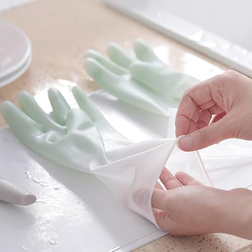 3 Pairs of Silicone Cleaning Gloves – Waterproof, Durable, and Flexible for Dishwashing and Household Cleaning - color: 1 Pair Pink+1 Pair Blue+1 Pair Green, size: Large