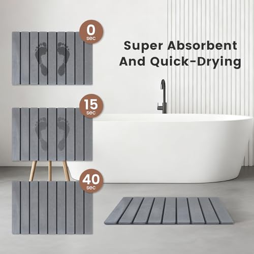 Super Anti-Slip Strong Absorbent Diatomite Pad, Stone Bath Mat 23.6 x 15.5 inches Quick-Dry Pad, Foldable and Easy to Store Bathroom Stone Bath Mat, Suitable for Bathroom, Easy to Clean (Gray) - color: Gray