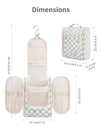 Narwey Hanging Travel Toiletry Bag for Women, Travel Bag for Toiletries, Checkered Makeup Bag Organizer, Cosmetic Make Up Bags for Travel Size Essentials, Skincare, Brushes (Mint Green Checkerboard) - color: C-Mint Green Checkerboard, size: Medium
