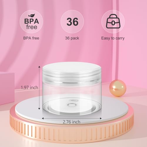Loretoy 36 Pack 4 OZ Plastic Jars with Lids, BPA Free, Reusable, Refillable Transparent Cosmetic Containers for Bath Salts, Cosmetics, Powders, Beauty Product and Small Accessories - White - color: White, size: 4 Ounce