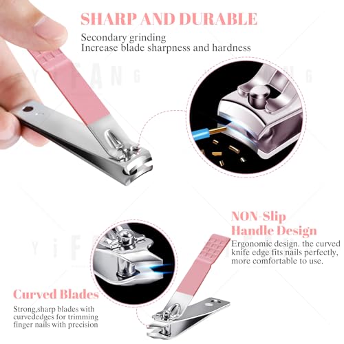 Manicure Set Pedicure Kit Nail Clippers Set Fingernail Clipper Set Ingrown Toenail Nail Kit Scissor Nail Trimmer Kit 15 Pieces Travel Nail Kit Care Grooming Tools with Fine Case Fine GIF (Pink_15in1) - color: Pink_15 in 1