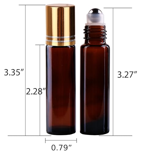 inice 4 Pack Essential Oil Roller Bottles 10ml Amber Glass RollerBall Bottle with Stainless Steel Roller Ball Alloy Cap for Daily Care - color: 4 PACK Amber Roller Bottles