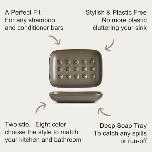 Miamolo Soap Dish for Shower, Ceramic Bar Soap Holder, Soap Saver Non-Slip, Decorative Sponge Tray for Bathroom Kitchen Sink Bathtub, Multi-Purpose, Raised Pattern - Keep Soap Dry, Brown - color: Brown, size: Floating Point Design