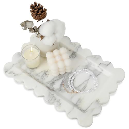 100% Natural Marble Vanity Tray - Real Stone Storage Organizer for Bathroom/Kitchen/Vanity/Dresser, Countertop Tray for Perfume, Jewelry, Home Decor, 11.8 x 7.8 x 0.7 Inch - color: Calacatta White