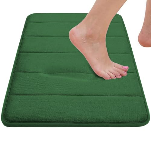 RUN HELIX Bath Mats for Bathroom Comfort Memory Foam Bath Rug Set 3 Piece Non-Slip Bathroom Mats,Absorbent Shaggy Rugs Super Soft U-Shaped Toilet Rug,Bathroo Carpets for Batoom,Tub,Shower,Dark Green - color: Blackish Green