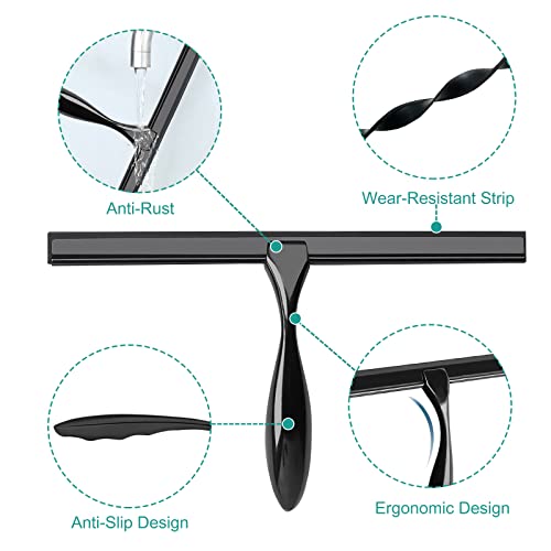 Shower Squeegee for Glass Doors,14-Inch Shower Glass Squeegee, Matte Black Shower Squeegee for Shower Doors,Mirror,Windows, with Shower Door Hook and Adhesive Hook - color: Black, size: 14-Inch