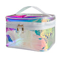 Waterproof Holographic Blue PVC Makeup Bag with Handle - 8.66 * 5.51 * 5.51 inch Travel Cosmetic Organizer for Women Men Toiletry Pouch (Holographic Blue - L) - color: Holographic Blue - L