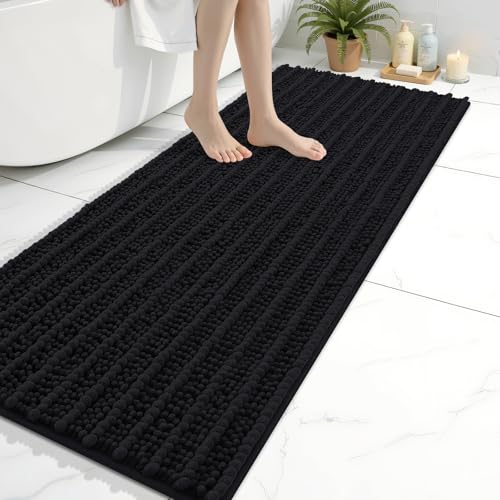 Arotive Luxury Bathroom Runner Rugs 60x20, Extra Soft Thick Absorbent Shaggy Chenille Bath Rugs, Machine Wash Dry, Bath Mats for Bathroom Floor, Tub and Shower, Home Decor Accessories, Black - color: Black, size: 60" X 20"