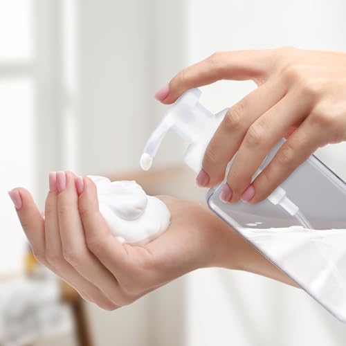 15OZ Foaming Soap Dispenser, 2-Pack Plastic Hand Soap Dispenser, Refillable Leakproof Foam Pump Bottle with Waterproof Labels, for Shampoo, Body Wash - color: Clear, size: 450ML