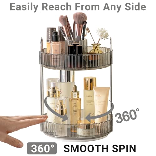 Asayuee 360 Rotating Makeup Organizer,2 Tier Large Capacity Make Up Organizers and Storage,Skincare Perfume Vanity Organizers,Bathroom Cosmetics Storage Organizer Countertop(Grey) - color: Grey, size: New-2 Tier