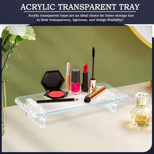 Small Clear Acrylic Vanity Tray, Bathroom & Kitchen Counter Decor | 2-Pack, Space-Saving, Elevated Base, Candle, Perfume & Toilet Tray, Restroom，Living Room, Office & Entryway Decor - size: Small-8.6x 3.6 x 1.5 inches