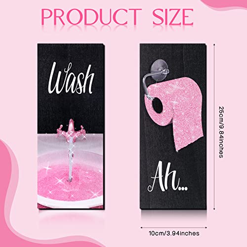 Chinco 4 Pcs Women Funny Wall Art Bathroom Decor 9.84 x 3.94 x 0.2 Inch Glam Bathroom Wall Decor Modern Women Funny Bath Wood Hanging Decoration for Home (Pink) - color: Pink