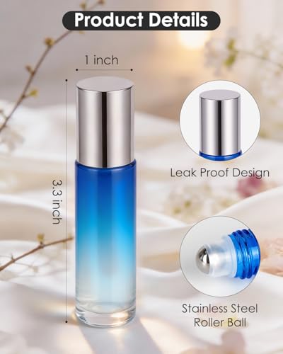 Worldgsb 4 Pack Essential Oil Roller Bottles, 10ml Refillable Glass Roller Bottles with Stainless Steel Roller Balls and Caps for Travel, Perfume and Lip Gloss Blue-Red Gradient - color: Blue-Red Gradient, style: 4 Pack