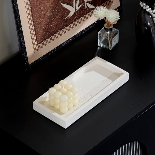 Jewelry Tray Bathtub, Travertine Stone Look, Off White, Small | Decorative Perfume Tray, Marble Vanity Organizer Plate, for Ring Soap Towel Small Things on Kitchen Sink Bathroom Countertop