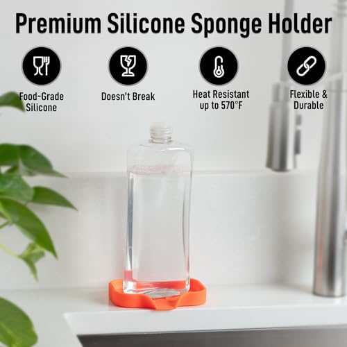 Zulay Kitchen Small Silicone Sponge Holder (4.9x3.3”) – Space-Saving Sink Organizer Tray for Sponge, Soap, Brush & More – Compact Non-Slip Dish for Kitchen & Bathroom (Orange) - color: Orange (Small), size: Small (4.9x3.3)