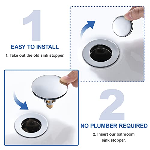 Universal 3-in-1 Bathroom Sink Stopper - Chrome Pop Up Sink Drain Stopper, Push Button Sink Drain Stopper Replacement, Wash Basin Drain Filter Plug with Anti-Clogging Strainer, (Large Cover) - color: Chrome, style: Large Cover